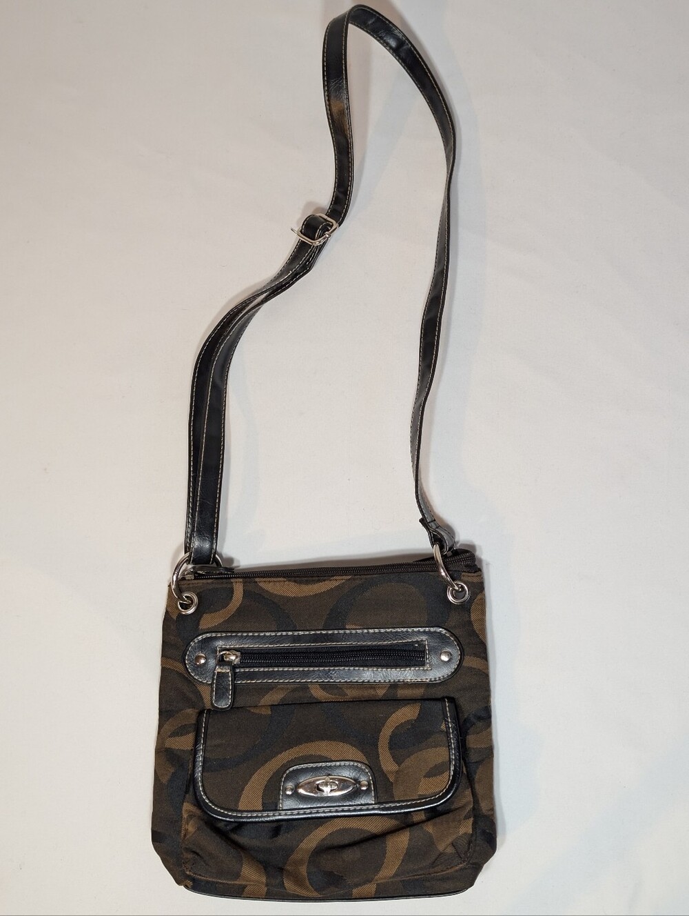 Y2K 2000s Black Brown Shoulder Bag Purse Crossbody Adjustable Strap Basic Simple